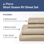 RV Short Queen Sheet Set 60 X 75 - 4 Piece RV Short Queen Bed Sheets - Soft, Breathable & Cooling - Designed for Bunks, Trailers & Campers - Fits 8” to 12" Mattress - Luxury Bedding - Heathered Beige