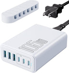 USB C Fast Charger, 105W GaN 6-Port Desktop USB Charging Station Hub, USB C Charger Block Wall Charger for iPhone 17/16/15/14/13/12/11, iPad, Samsung and More (Cable Organizer Included)