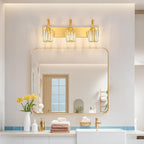 FDPBY Modern Bathroom Vanity Light, 3-Light Gold Wall Sconce with Crystal Accents, Over Mirror Bathroom Lighting Fixture, 23.62" Long Dimmable Vanity Lamp for Makeup, Easy Installation
