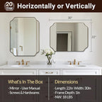 ANDY STAR Brushed Gold Mirror, 22"x30" Bathroom Vanity Mirror, Rounded Rectangle Bathroom Mirror with Rust-Proof Stainless Steel 1" Frame, Wall Mounts Horizontally or Vertically