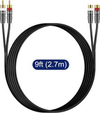 J&D 2 RCA Extension Cable Male to Female, Copper Shell Gold-Plated 2RCA Male to 2RCA Female Cable Stereo Audio Extender Cord Adapter, 9 Feet