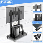 Hellsehen Mobile TV Stand,Rolling TVs Cart on Wheels Height Adjustable Heavy-Duty Floor Stand Base for 32-75 Inch LCD LED OLED Flat Panel Screens Smartboard Movable Holds up to 220lbs with Shelf