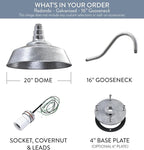 Steel Lighting Co. Large Outdoor Barn Light | Gooseneck Light Fixture | Made in America from 18-Gauge Steel | 20" Dome | 16" Gooseneck Galvanized Exterior/Galvanized Interior