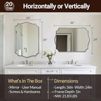 ANDY STAR Chrome Mirror 24x36, Polished Silver Bathroom Mirror, Modern Wavy Mirror with Sophisticated Curved Design, SUS304 Anti-Rust, 1’’ Deep Wall-Mounted Vertically/Horizontally