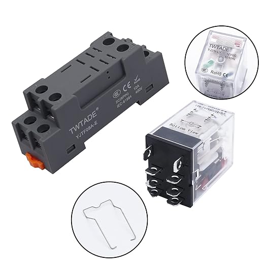 TWTADE/2PCS DC 24V Relay 10A Electromagnetic Power Coil Relay 8 Pins DPDT 2NO 2NC with Indicator Light, Socket Base & DIN Rail -YJ2N-LY