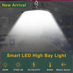 ACOHOOK 250W LED High Bay Light 37500lm Commercial Bay Lighting with Smart Controller Supports Normal Mode & Motion Sensor Mode(Energy Saving) AC100-277V UFO LED High Bay Shop Lights-8Pack