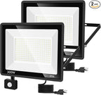 YANYCN 2 Pack 300W LED Motion Sensor Flood Light,LED Work Light with Plug,Super Bright IP66 Waterproof Floodlight Outdoor 43500 lumens 5000K Daylight Dusk to Dawn Security Light for Garage,Front Porch