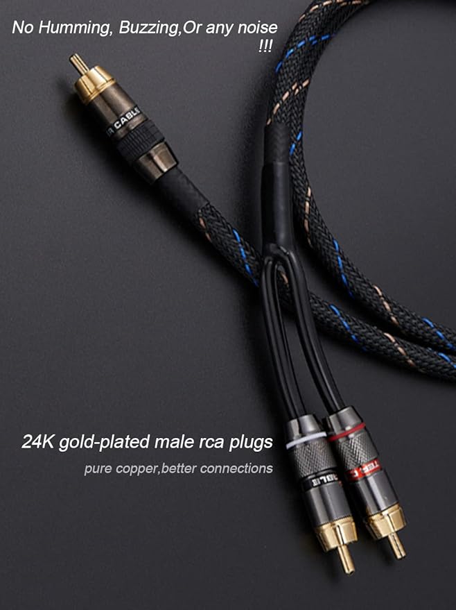 JORZOR Audiophile RCA to 2RCA Subwoofer Cable,1 RCA Male to 2 RCA Male Audio Cable RCA Y-Adapter,Oxygen-Free Copper,Nylon Braided Jacket (1M(3.3FT))