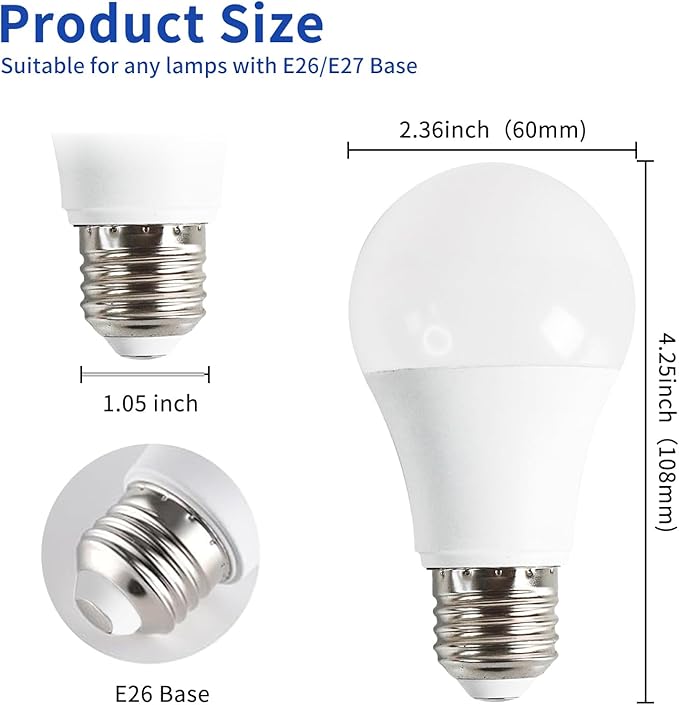 LQ BSDERA 3PK Full Spectrum Light Bulbs, 9W, 6000K Natural Light That Mimic Sunlight, Boosts Mood, Energy, Focus, A19, Sunlike Happy Light Bulbs with E26/27 Base for Most Lamps