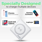 PWRMobile PWR Travel PRO 5-in-1 Power Bank – 10,000mAh with Built-in Cables – 20W USB-C + 15W Wireless Charging – Compact Portable Charger for iPhone & Android - White