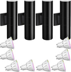 rosykite Exterior Double Up Down Outdoor Wall Lights,Mi.Light Remote Control RGB Color Changing 1000lm Warm White 3000k RGBW Cylinder Outdoor Wall Light,Smart LED Exterior Lighting (4 Pack)