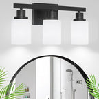 DIKAIDA 3-Light Bathroom Light Fixtures Over Mirror, Modern Matte Black Vanity Lights with White Frosted Glass Shade, Bathroom Wall Lamp Sconces for Mirror Bedroom, Living Room Hallway