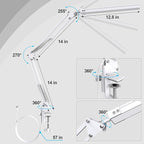 TROPICALTREE LED Desk Lamp for Home Office, Clamp-On with 3 Light Modes | 14W Adjustable Brightness 5000K Eye-Caring Lighting for Study/Bedroom/Computer Desk (White)