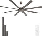 WINGBO 80 Inch Industrial Ceiling Fan without Light, 8 Aluminum Blades Ceiling Fan No Light, 6-Speed Reversible Noiseless DC Motor for Kitchen Bedroom Living Room, Charcoal Gray