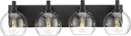 METWET Bathroom Light Fixtures, 4 Light Matte Black Vanity Light, 26 Inch Modern Wall Sconces with Globe Clear Glass Shade, Vanity Lighting Fixtures Over Mirror, VL195-MB-CL-4