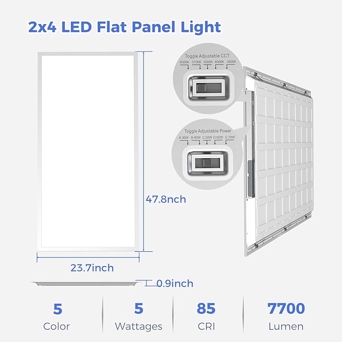 AIKVSXER 18 Pack 2x4 LED Flat Panel Light - Selectable 5 CCT 3000K-6500K & 5 Wattage 30-70W 7700Lm 0-10V Dimmable 2x4 led Drop Ceiling Lights 120-277V for Commercial and Home