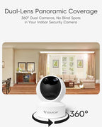 VSTARCAM Security Camera Indoor, Dual Cameras, 2K QHD Security Camera with 10× Zoom, 360° Camera, Baby Monitor, Pet Camera, Human/Pet Detection, AI Tracking, 2.4G Wi-Fi, 2-Way Audio, Plug in