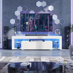 WLIVE TV Stand for 65 to 70 Inch TV, Modern Entertainment Center with LED Lights & 2 Large Storage Drawers, Wood TV Console for Living Room, Bedroom(White)
