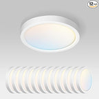 ASD LED 7" Round Flush Mount Ceiling Light Fixture, Low Profile Surface Lighting | 5CCT, Dimmable, Ultra-Thin, ETL Listed | 15W 1260LM 2700-6000K 120V | Kitchen, Bedroom, Hallway Lamp | White, 12 Pack