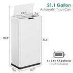 Arlopu Automatic Trash Can,Sensor Motion Stainless Steel Garbage Bin, Touchless Smart Waste Bin, W/Stay-Open, Soft Close Lid, Display Light for Kithchen, Living Room, Office (White, 18.5gal)