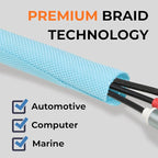 HOLED 3/8 inch Split Braided Cable Management Sleeve for USB Cable Power Cord Audio Video Cable, Wire Loom Cord Protector from Cat Dog Chewing (Sky Blue, 25FT)