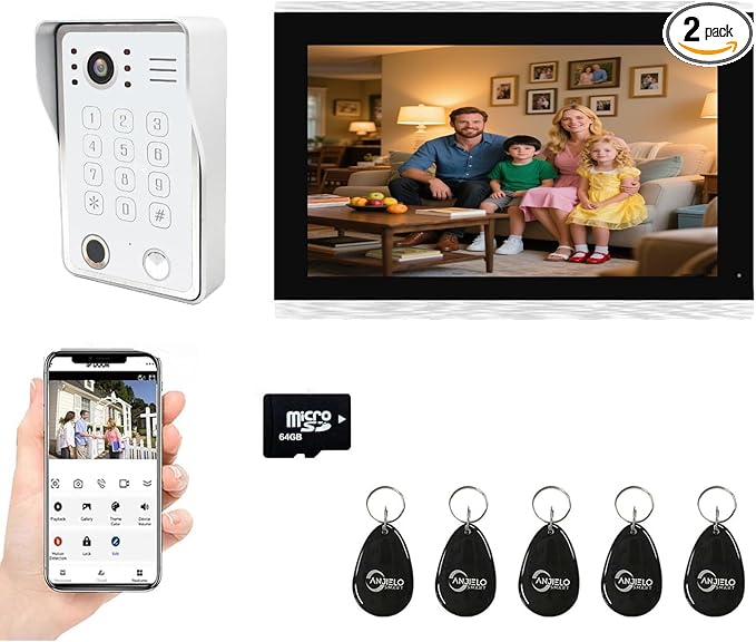 Wired Video Door Phone Kit Apartment Intercom System,10 Inch Touch Screen Monitor(Silver)with 1080P HD Doorbell Camera,Supporting Motion Detecting 5 in 1 Unlcking (1 Doorbell + 1 Monitor)