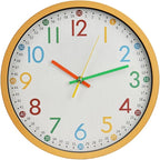 bakbrand Kids Wall Clock Silent Non-Ticking Colorful Childrens Clock Round Decorative Wall Clocks for Classroom, School, Office, Bedroom, Living Room, Kitchen (Birch, 12 inch)