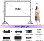 VntB 100 inch Projector sreen and Stand, Outdoor Indoor Projector Screen16:9 Foldable Portable Projector Screens for Movie Night Support Double Sided Projection