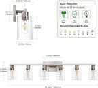 SOPEAS 6-Light Bathroom Light Fixtures, Vanity with Clear Glass, Brushed Nickel Lighting Fixtures Over Mirror, 42inch Large Lights for Bathroom