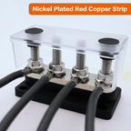 AMOMD 300A Bus Bars 4 Terminal Studs (3/8 inch) M10 Nickel Plated Copper Distribution Block Negative Electrical Buss Bars 12-48 V DC with Cover for Trailer Marine Boat Car RV (Black)