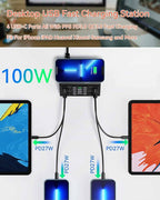 USB Charger, ASOMETECH 100W 8 Port Multiple USB Charging Station with 4 Quick Charge 3.0, 4 USB C PD Port, Wireless Charger, LCD Display Fast Charging Hub for iPhone 13 12 iPad Samsung and More