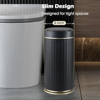 Bathroom Sensor Trash Can with Lid Automatic 2 Gallon Small Sensor Garbage Bin, 7.5 Liter Motion Sensor Smart Rubbish Bin Bathroom Decor, Slim Waterproof Plastic Garbage Can, Black Gold