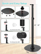 Haturi Speaker Stands Pair for Sonos ERA 100 & 300 Adjustable 22”–42” Floor Stands with Cable Management Heavy Duty Metal Construction Non Slip Base for Living Room Bedroom Office