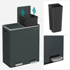 SONGMICS Trash Can, 2 x 8 Gallon (2 x 30 L) Garbage Can for Kitchen, with 15 Trash Bags, 2 Compartments, Plastic Inner Buckets and Hinged Lids, Airtight, Greenish-Gray ULTB60GS02