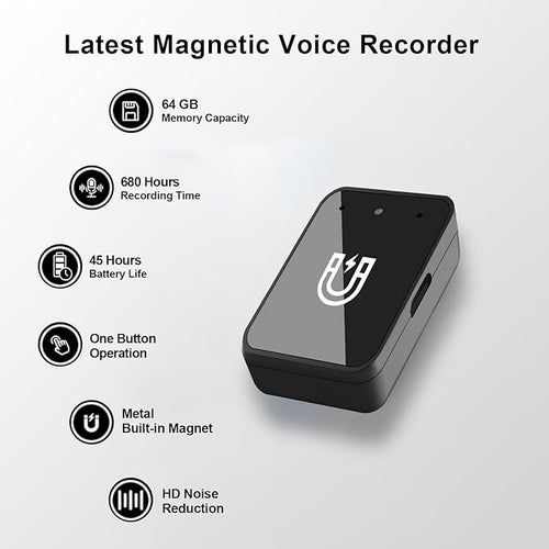 64GB Magnetic Voice Recorder- Mini Voice Recorder with Earphones, Type C Port Continuous Recording Device, Portable Mini Grabadora de Voz, Easy to Use Audio Recorder for Lectures, Interview, Meetings
