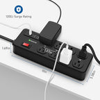 Heavy Duty Power Strip with USB,8 Outlet Workshop Metal Power Strip,PD20W USB C 15A 1200 Joules Surge Protection,Wide Spaced,10FT Cord