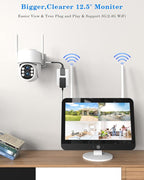 Security Camera System Outdoor Wireless for Home, ZHXINSD Dual Lens 6MP 10X Hybrid Zoom 360° Auto-Track 4 Cameras Set with 12.5" Monitor, 2.4/5G 10CH 4K NVR 24/7 Record Two-Way Audio Indoor 1TB HDD
