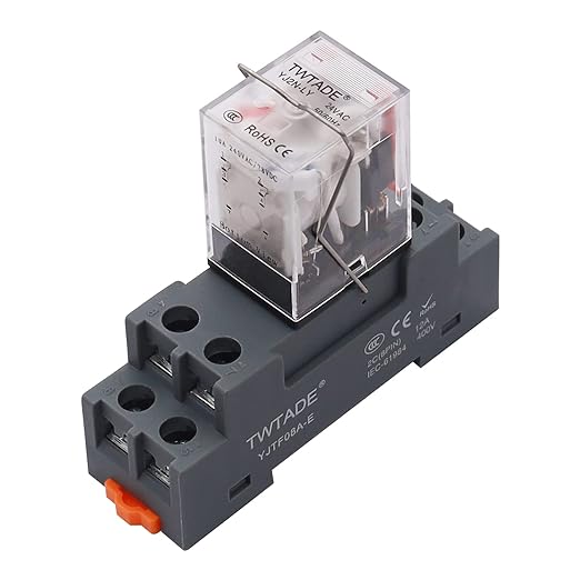 TWTADE/AC 24V Relay 10A Electromagnetic Power Coil Relay 8 Pins DPDT 2NO+2NC with Indicator Light and Socket Base -YJ2N-LY