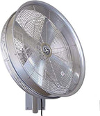 Hydromist Oscillating Wall Mounted Outdoor-Rated Fan, 3-Speed Control on Cord, Alum Fan Blade, Mounting Bracket and Black Cover Included, 24”, Silver