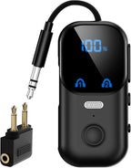 Bluetooth 5.4 Transmitter Receiver aptX Adaptive for 2 AirPods/Headphones, 2-in-1 Bluetooth Audio Adapter with Mic & LED Display for TV, Airplane Travel, 3.5mm AUX Wireless Adapter for Car/Home Stereo
