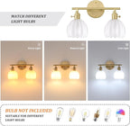 Shenmoyl Bathroom Light Fixtures, 2-Light Brass Vanity Wall Light Over Mirror with White Tulip Glass Shade for Bedroom Living Room (Bulb Not Included)