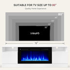 YISUFO 70" TV Stand with 36" Electric Fireplace, Large Modern Media Entertainment Center with Storage Cabinet and 12 Colors LED Lights for TVs Up to 80",White and Black