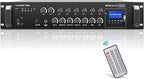 Sound Town Commercial Restaurant Bluetooth Amplifier + Surface-Mount Speaker Set, with One 6-Zone 70V/100V Amplifier with Bluetooth, 4 x 5.25-Inch Surface-Mount Speakers, White (STCA180X4MS5W)