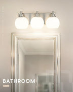 METWET Bathroom Light Fixtures, 3-Light Brushed Nickel Vanity Light, Modern Wall Sconces with Milk White Globe Glass Shade, Vanity Lighting Fixtures Over Mirror, VL195-BN-ML-3