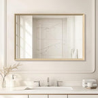 Oak Wood Effect Framed Wall Mirror, 24x36 Rectangle Mirror, 1/8" Anti-desilvering Tempered Glass, Sustainable& Sturdy Frame, Anti-Rust, HD Reflection &3min Fast Setup for Bathroom Living Room
