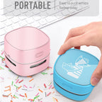 ODISTAR Desktop Vacuum Cleaner, Mini Table dust Sweeper Energy Saving,High Endurance up to 400 mins,360º Rotatable Design for Keyboard/Home/School/Office (Pink Charging)