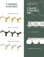 METWET Bathroom Light Fixtures, 4 Light Brushed Nickel Vanity Light, 26 Inch Modern Wall Sconces with Globe Milk White Glass Shade, Vanity Lighting Fixtures Over Mirror, VL195-BN-ML-4