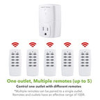 BN-LINK Mini Wireless Remote Control Outlet Switch Power Plug in for Household Appliances, Wireless Remote Light Switch, LED Light Bulbs, White (2 Remotes + 5 Outlets) 1250W/10A