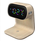AYI 3in1 Multi-Functional Wireless Charging Alarm Clock Smart Night Light Qi Charger LED Digital Clock Adjustable Light 15W Fast Wireless Charging for All Qi Phone and TWS Headphone Pro Wood Color