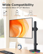 RGB Single Monitor Desk Mount, Monitor Arm with 3 USB Ports, Charging and USB Data Transfer Function, Desk Mount for 13"-27" Monitors up to 17.6lbs, Adjustable Height, Tilt, Swivel, Rotate